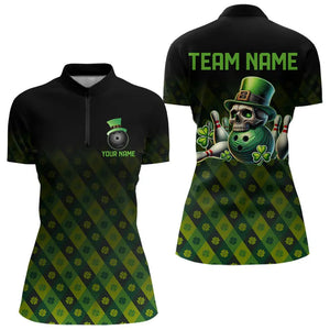 Black and Green Skull clover pattern Lucky Bowling shirts for Women Custom Bowling Team league Jerseys NQS9339