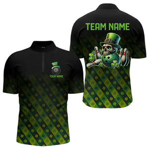 Black and Green Skull clover pattern Lucky Bowling shirts for men Custom Bowling Team league Jerseys NQS9339