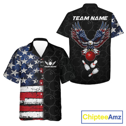 American Flag Eagle Hawaiian bowling shirts Custom patriotic team bowling jerseys, gift for bowlers NQS11406