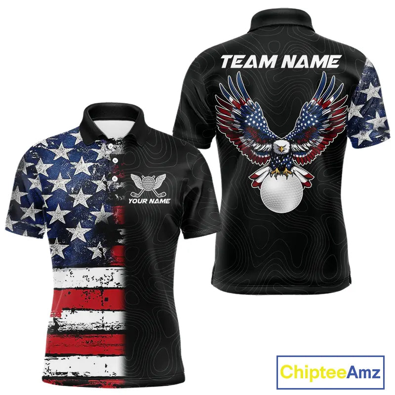 American Flag Eagle Mens Golf Polo Shirts Custom patriotic golf shirts for men, mens golf apparel NQS11407