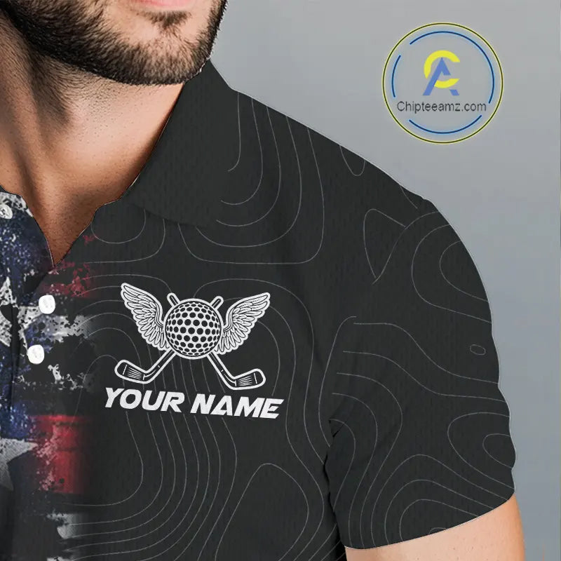 American Flag Eagle Mens Golf Polo Shirts Custom patriotic golf shirts for men, mens golf apparel NQS11407