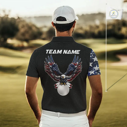 American Flag Eagle Mens Golf Polo Shirts Custom patriotic golf shirts for men, mens golf apparel NQS11407