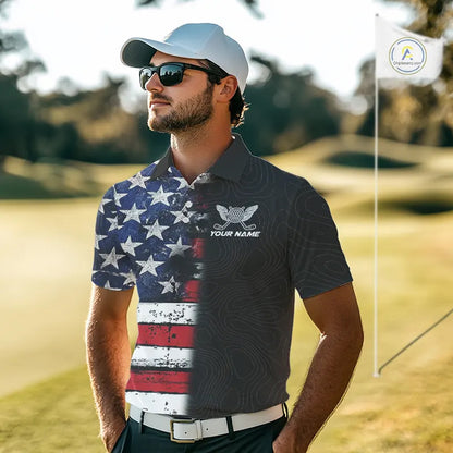 American Flag Eagle Mens Golf Polo Shirts Custom patriotic golf shirts for men, mens golf apparel NQS11407