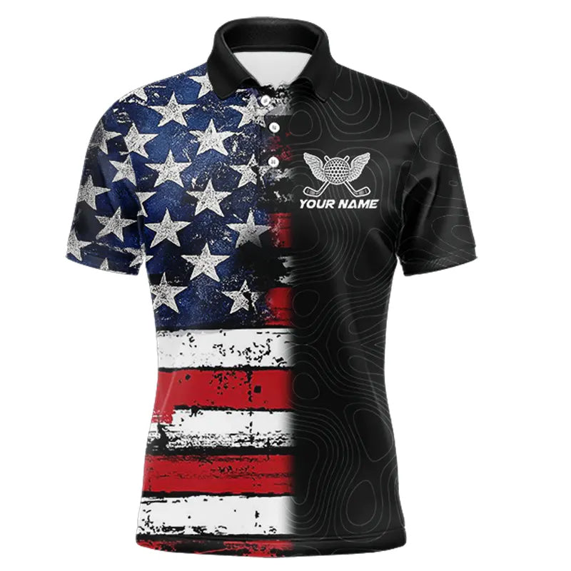 American Flag Eagle Mens Golf Polo Shirts Custom patriotic golf shirts for men, mens golf apparel NQS11407