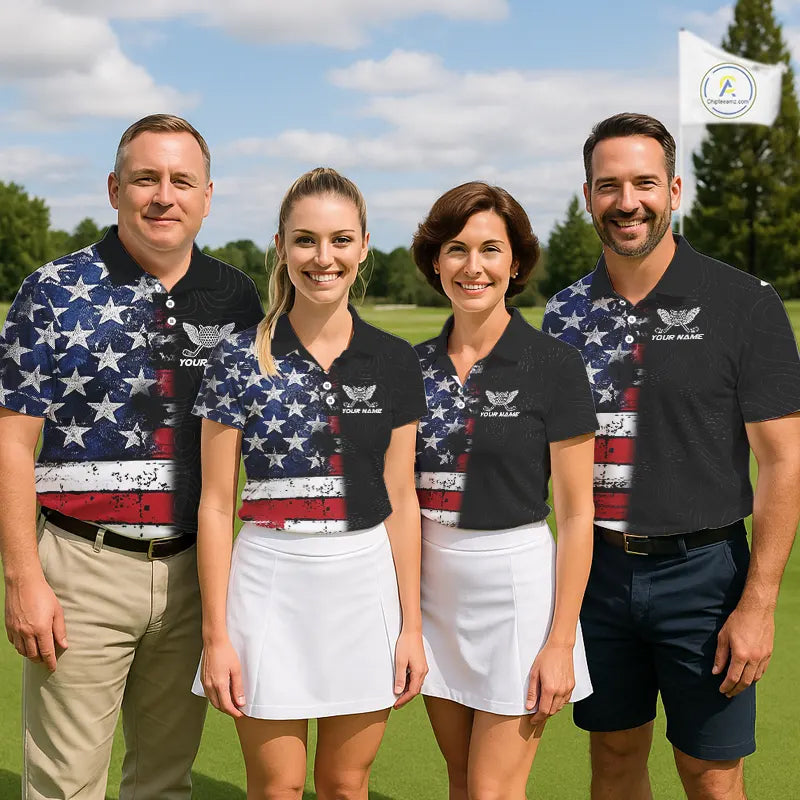 American Flag Eagle Mens Golf Polo Shirts Custom patriotic golf shirts for men, mens golf apparel NQS11407