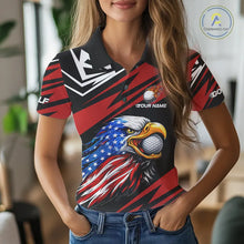 Load image into Gallery viewer, Custom Black and Red Camo American Flag Eagle Women Golf Polo shirts, patriotic team ladies golf tops NQS11608