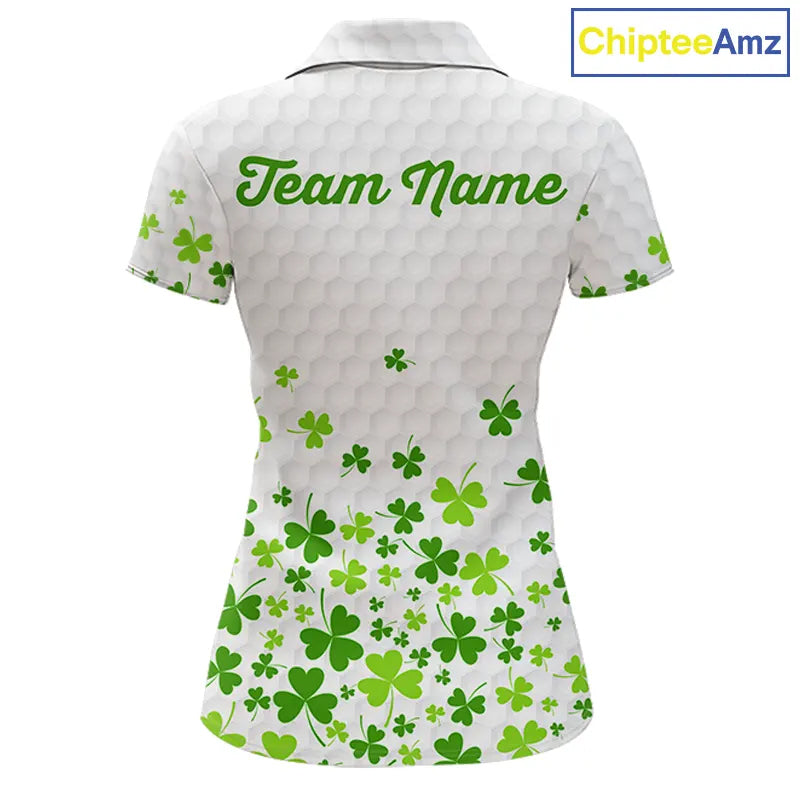 Custom Green shamrock pattern White Golf Polo shirts for Women, St Patrick's day ladies golf shirts NQS11610
