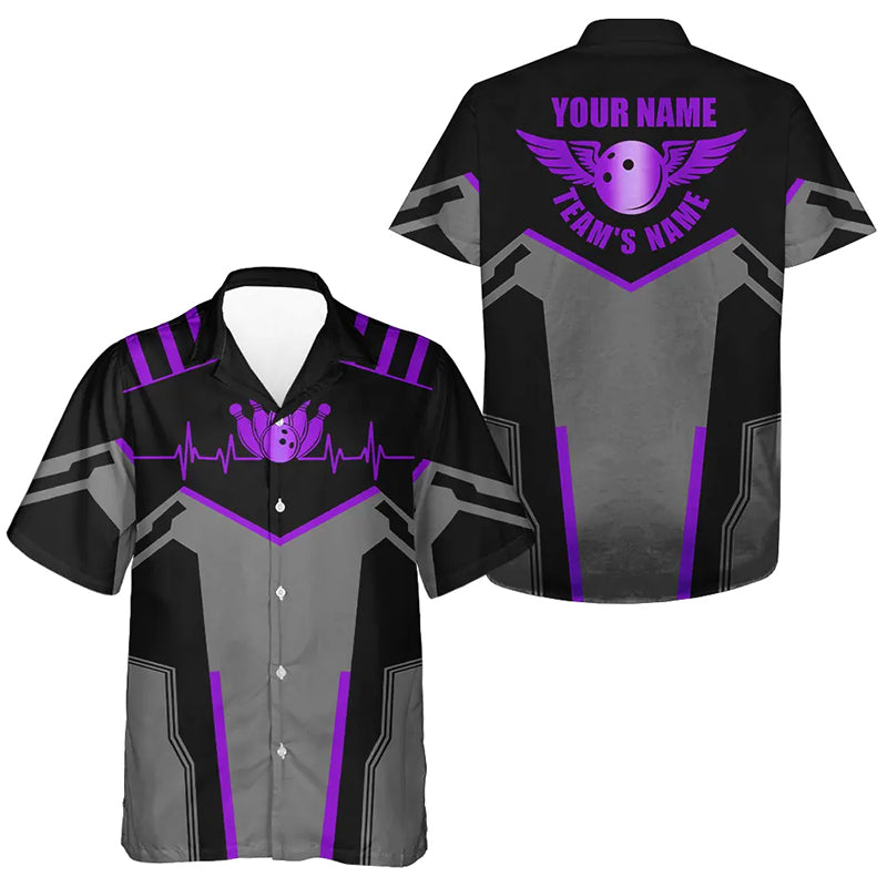 Bowling Hawaiian Shirt custom name and team name Bowling Ball and Pins, team bowling shirts | Purple NQS7768