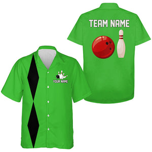 Personalized Retro Bowling hawaiian shirts Custom vintage Team button up shirts | Green NQS8002