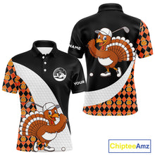 Load image into Gallery viewer, Golf Turkey Thanksgiving Mens Polo Shirt Orange Pumpkin argyle pattern Custom Golf outfit For Men NQS10839