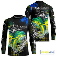 Load image into Gallery viewer, Personalized Black and Green Mahi Mahi fishing scales compass Performance long sleeve Fishing Shirts NQS11216