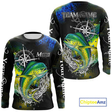 Load image into Gallery viewer, Personalized Black and Green Mahi Mahi fishing scales compass Performance long sleeve Fishing Shirts NQS11216