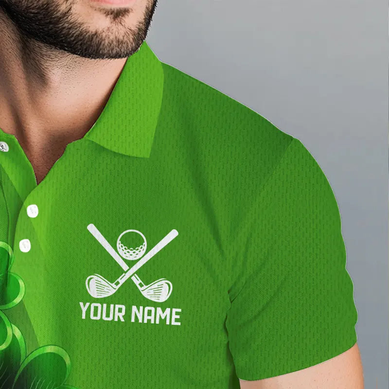 Green shamrock Lucky Mens polo golf shirts Custom St Patrick Day golf apparel for men NQS9485