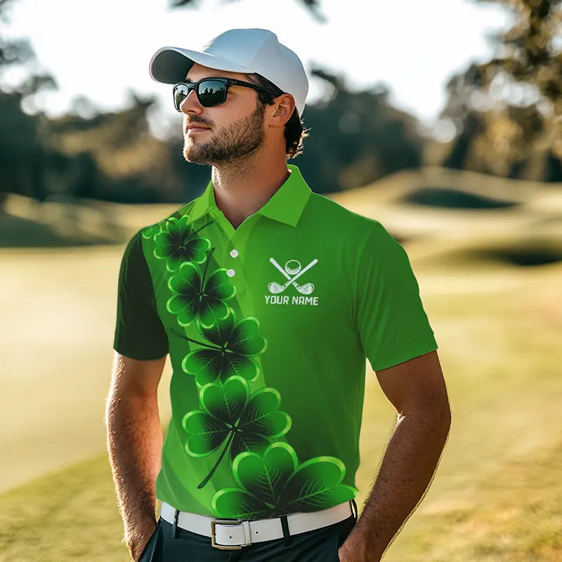 Green shamrock Lucky Mens polo golf shirts Custom St Patrick Day golf apparel for men NQS9485