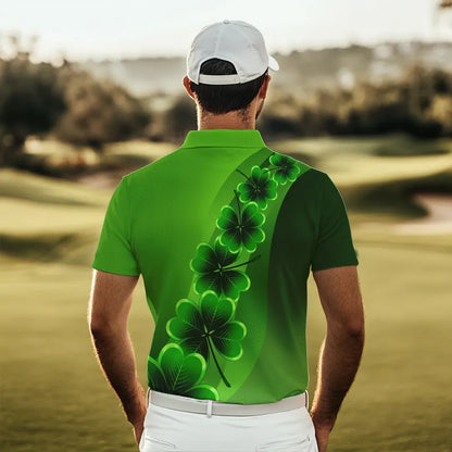 Green shamrock Lucky Mens polo golf shirts Custom St Patrick Day golf apparel for men NQS9485