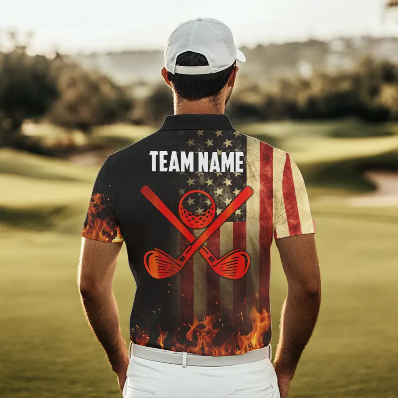 Flame Golf ball vintage American Flag Golf polo shirts for men Custom patriotic mens golf attire NQS9650