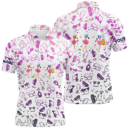 Funny Mens golf polo shirt gradient neon golf icons background custom name Flamingo golf shirts NQS5182