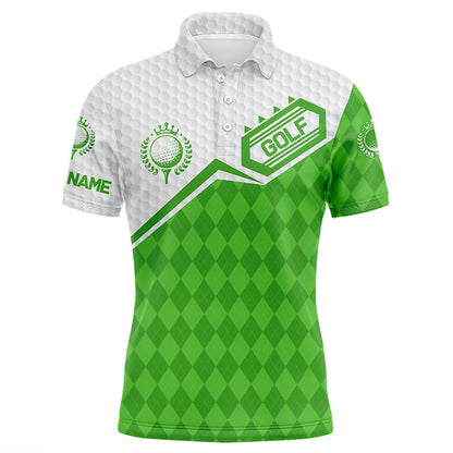 Mens golf polo shirts custom green argyle pattern white golf ball team golf attire for mens NQS7438