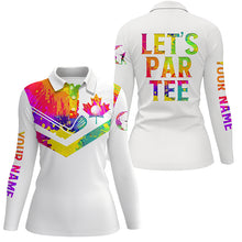 Load image into Gallery viewer, Womens golf polo shirts watercolor Canadian flag patriot custom name Let’s Par Tee white golf shirt NQS5425