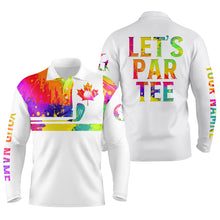 Load image into Gallery viewer, Mens golf polo shirt watercolor Canadian flag patriot golf custom name Let’s Par Tee white golf shirt NQS5428