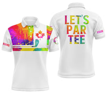 Load image into Gallery viewer, Mens golf polo shirt watercolor Canadian flag patriot golf custom name Let’s Par Tee white golf shirt NQS5428