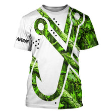 Load image into Gallery viewer, Green Camo Fish Hook Customize Name All Over Printed Shirts Fishing Shirts NQS553