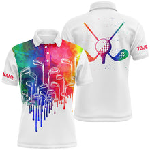 Load image into Gallery viewer, Watercolor white Mens golf polo shirts custom golf tops for mens, golf gifts NQS5895