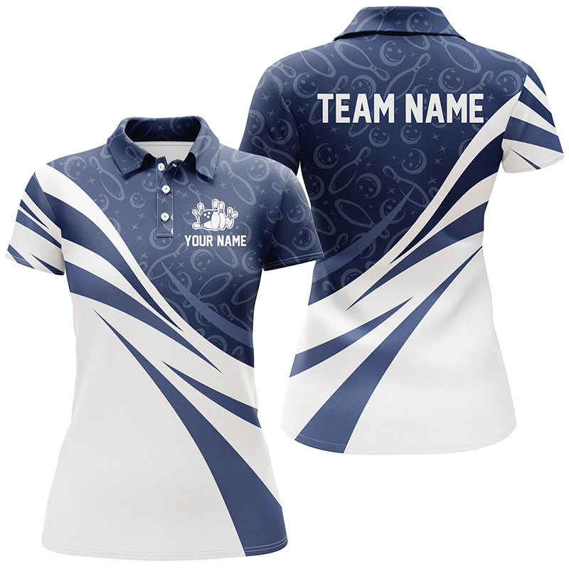 White & blue camo Women bowling Polo, Quarter Zip shirts Custom Team bowling jerseys, gift for bowlers NQS8009