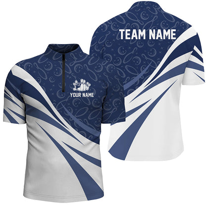 White and blue camo Men bowling Polo, Quarter Zip shirts Custom Team bowling jerseys, gift for bowlers NQS8009