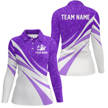Load image into Gallery viewer, White &amp; purple camo Women bowling Polo, Quarter Zip shirt Custom Team bowling jerseys, gift for bowler NQS8010