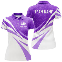 Load image into Gallery viewer, White &amp; purple camo Women bowling Polo, Quarter Zip shirt Custom Team bowling jerseys, gift for bowler NQS8010