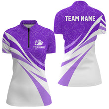 Load image into Gallery viewer, White &amp; purple camo Women bowling Polo, Quarter Zip shirt Custom Team bowling jerseys, gift for bowler NQS8010