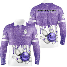 Load image into Gallery viewer, Purple glitter Bowling Shirts For Men Custom team bowling jerseys, Personalized bowling uniform NQS8658