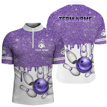 Load image into Gallery viewer, Purple glitter Bowling Shirts For Men Custom team bowling jerseys, Personalized bowling uniform NQS8658