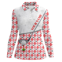 Load image into Gallery viewer, Red argyle pattern Christmas Women golf polo shirt custom golf tops for ladies Christmas golf gifts NQS8892