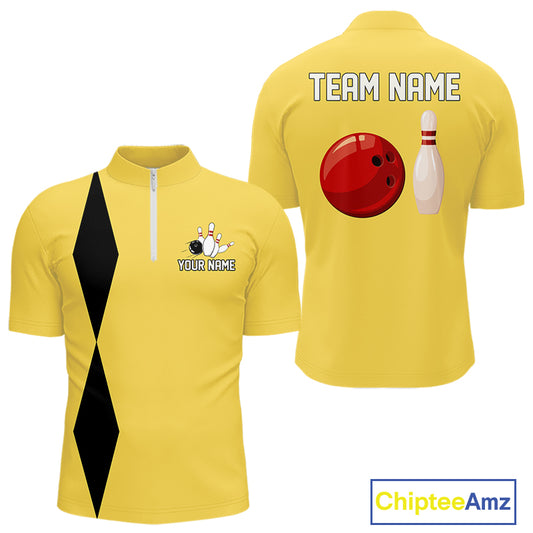 Personalized Retro Bowling Polo, 1/4 Zip Shirts For Men custom vintage bowling team jersey | Yellow NQS11013