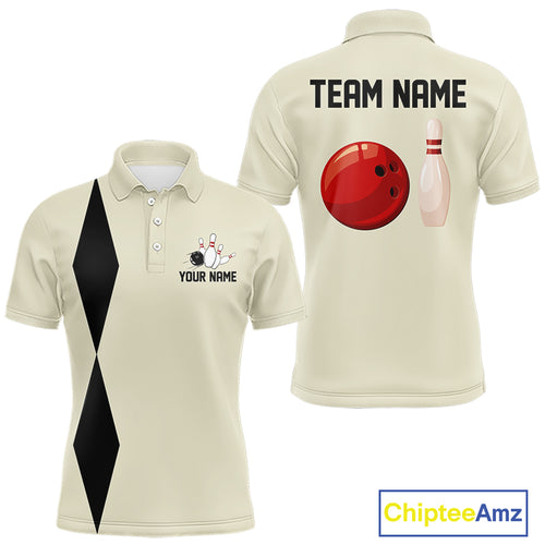 Personalized Retro Bowling Polo, 1/4 Zip Shirts For Men custom vintage bowling team jersey | Beige NQS11015