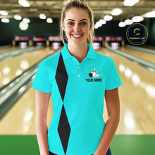 Load image into Gallery viewer, Personalized Retro Women Bowling Polo, 1/4 Zip Shirts custom vintage bowling team jersey | Cyan Blue NQS11017