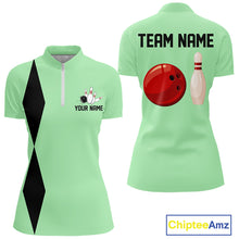 Load image into Gallery viewer, Personalized Retro Women Bowling Polo, 1/4 Zip Shirts custom vintage bowling team jersey | Mint Green NQS11018