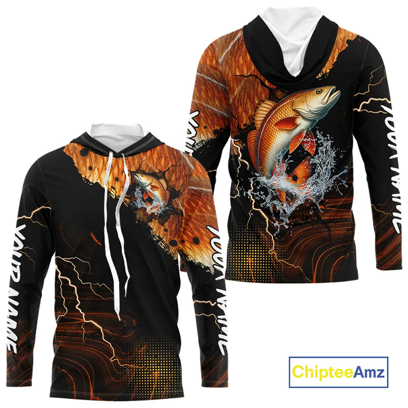 Personalized Redfish Fishing jerseys, Redfish scales lightning thunder tournament fishing shirts NQS11225