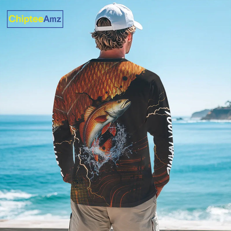 Personalized Redfish Fishing jerseys, Redfish scales lightning thunder tournament fishing shirts NQS11225