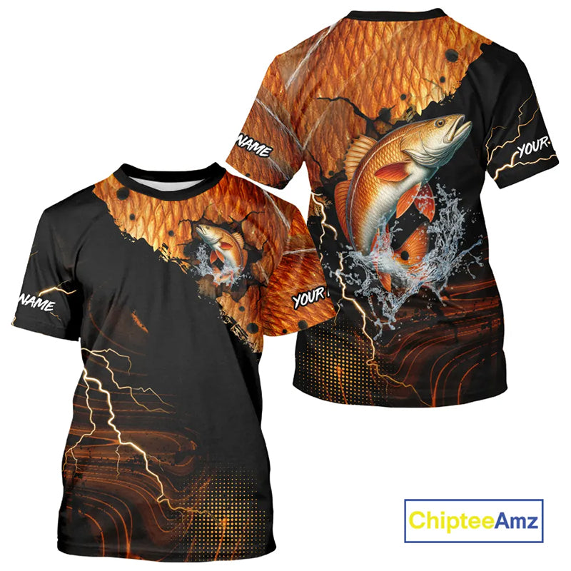 Personalized Redfish Fishing jerseys, Redfish scales lightning thunder tournament fishing shirts NQS11225