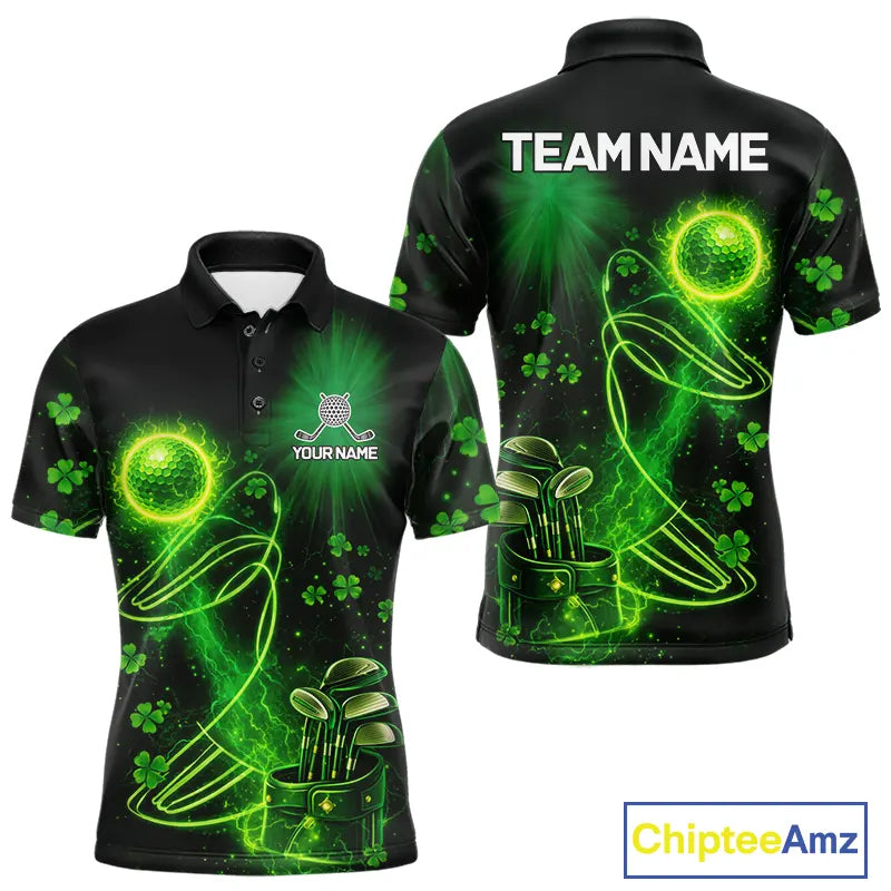 Green shamrock lightning thunder St Patrick's Day Mens Golf Polo Shirts custom mens golf outfits NQS11415