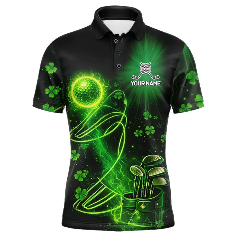 Green shamrock lightning thunder St Patrick's Day Mens Golf Polo Shirts custom mens golf outfits NQS11415
