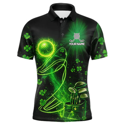 Green shamrock lightning thunder St Patrick's Day Mens Golf Polo Shirts custom mens golf outfits NQS11415