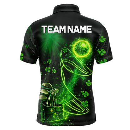 Green shamrock lightning thunder St Patrick's Day Mens Golf Polo Shirts custom mens golf outfits NQS11415