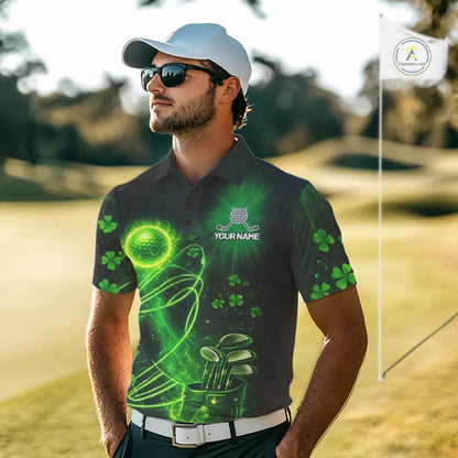 Green shamrock lightning thunder St Patrick's Day Mens Golf Polo Shirts custom mens golf outfits NQS11415
