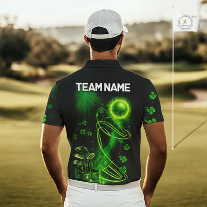Green shamrock lightning thunder St Patrick's Day Mens Golf Polo Shirts custom mens golf outfits NQS11415