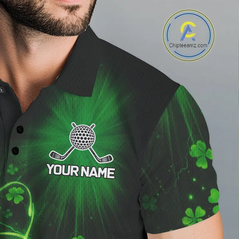 Green shamrock lightning thunder St Patrick's Day Mens Golf Polo Shirts custom mens golf outfits NQS11415