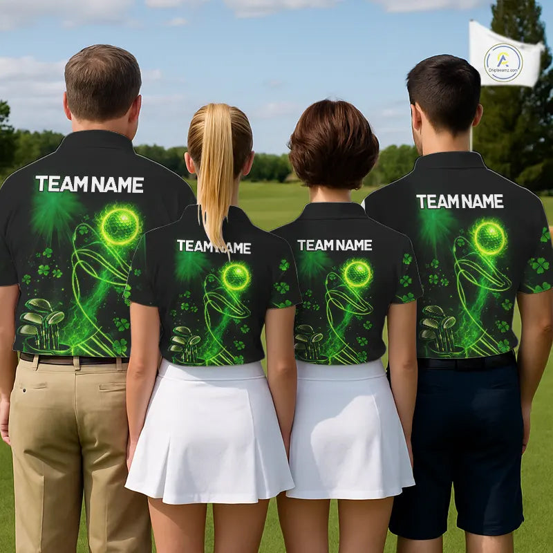 Green shamrock lightning thunder St Patrick's Day Mens Golf Polo Shirts custom mens golf outfits NQS11415